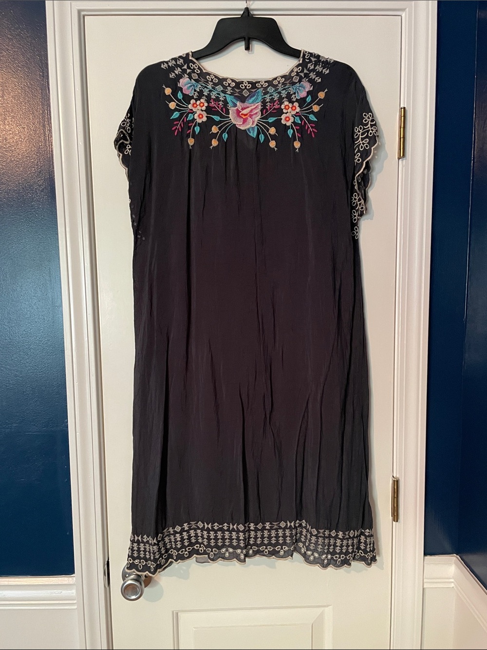 Johnny Was Black Floral Embroidered Midi Dress - Picture 4 of 7